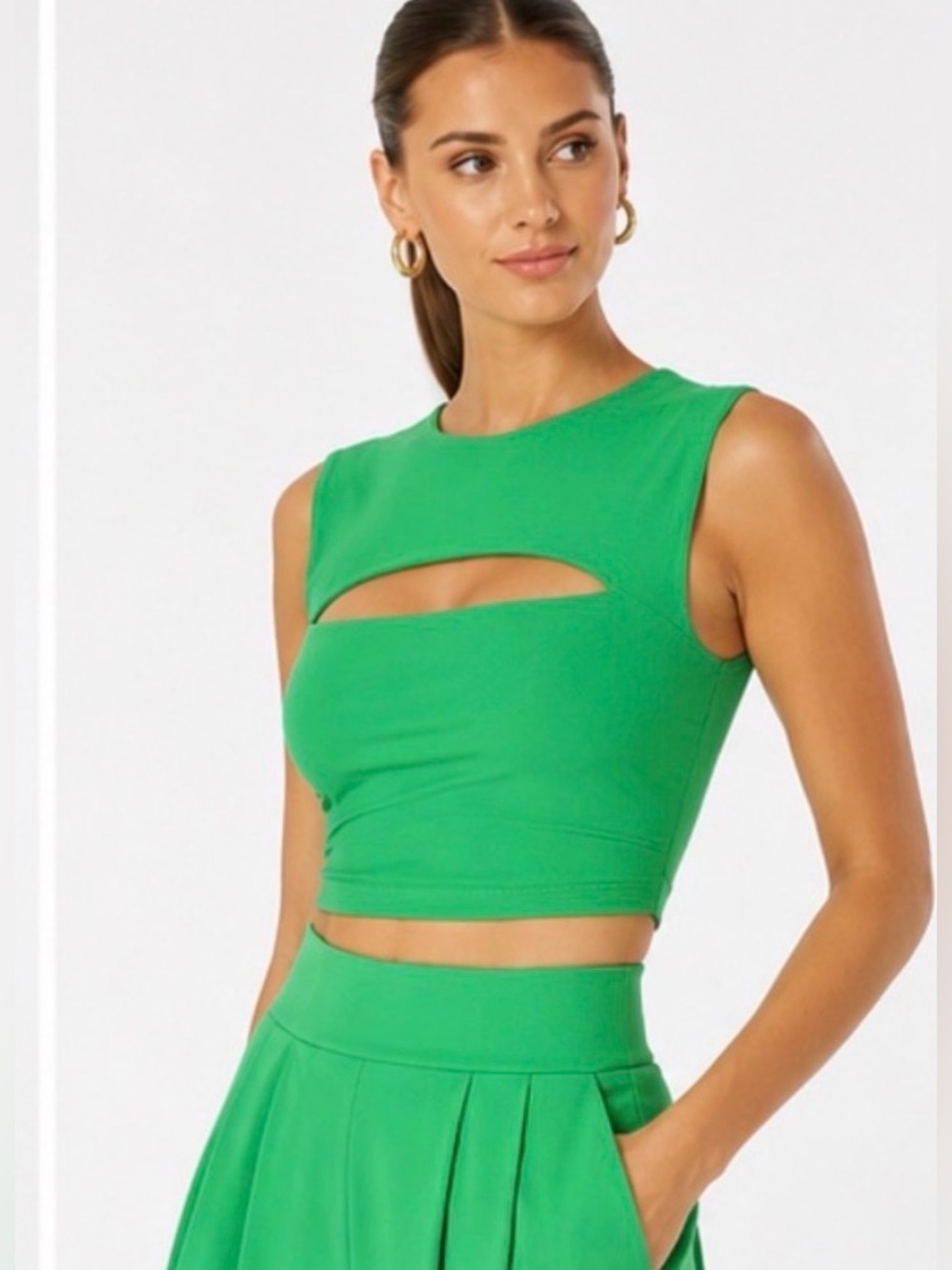 NWT Susana Monaco Slit Front Cutout Cropped Tank Top Zing Green Size XL